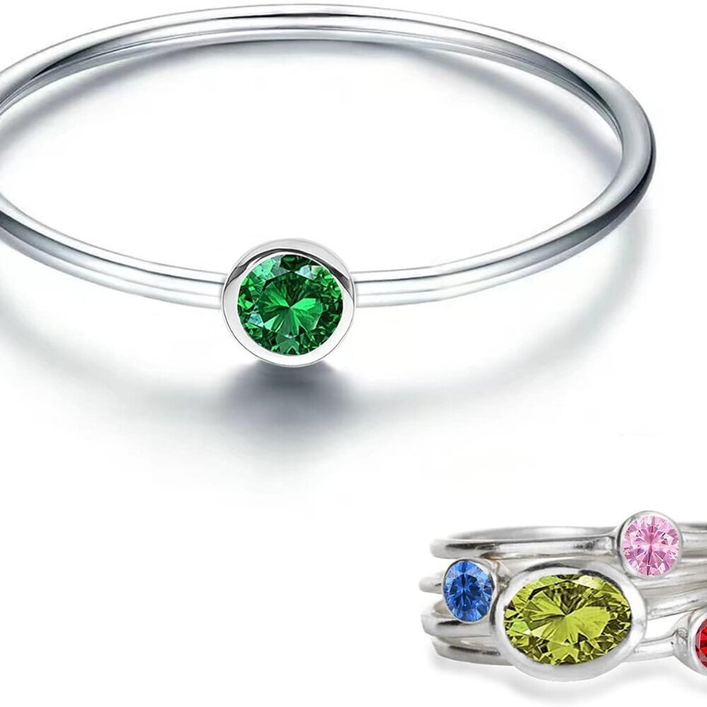 925 Sterling Silver Mother Child Birthstone Stackable Rings Set Mother Ring with